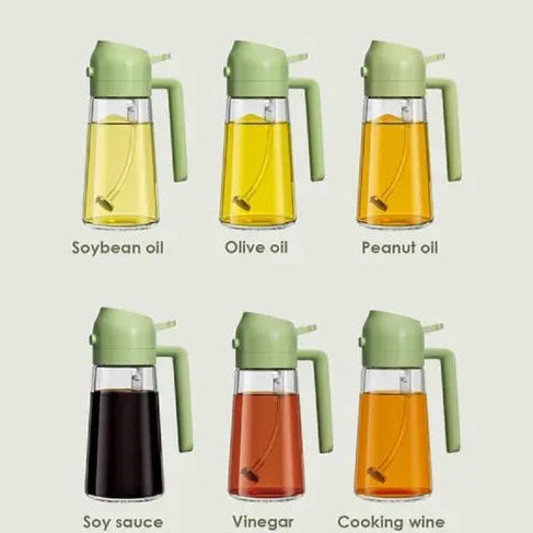 500ml 2 in 1 Olive Oil Sprayer and Oil Dispenser Bottle for Kitchen, Glass Oil Bottle with Premium Nozzle, Oil Sprayer for Fryer, Salad,BBQ,Roasting (Multi Color) (Pack of 1)