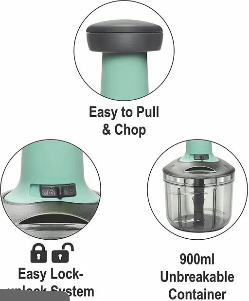 Quick & Easy Square 6 Blade Push Chopper Push N Chop Hand Press Vegetable Chopper with Easy Push and Close - 1000 Ml
