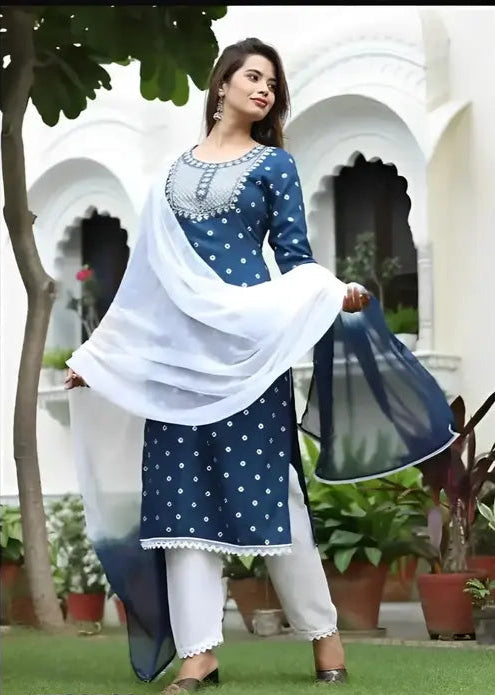 Rayon Printed Casual Women Kurta Sets with duptta for weding as well as party wear