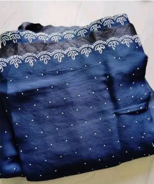 fancy saree with swarovski diamond (hotfix diamond )work party wear & fastive wear saree With hot fix Blouse