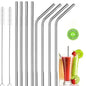 Stainless Steel Straws with Cleaning Brush for Kids & Adults, Bent Reusable Metal Straws, Cutlery (Pack of 4 Straight & 4 Bent, 2 Brush) Long Steel Straws for Drinking & Drinks, Silver