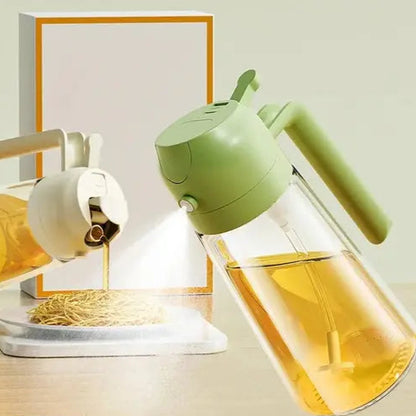 500ml 2 in 1 Olive Oil Sprayer and Oil Dispenser Bottle for Kitchen, Glass Oil Bottle with Premium Nozzle, Oil Sprayer for Fryer, Salad,BBQ,Roasting (Multi Color) (Pack of 1)