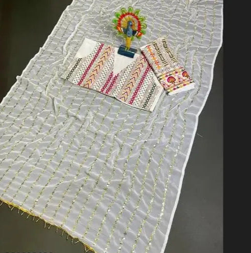 White Designer Party Wear White georgette sequence work saree with heavy designer blouse