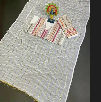 White Designer Party Wear White georgette sequence work saree with heavy designer blouse