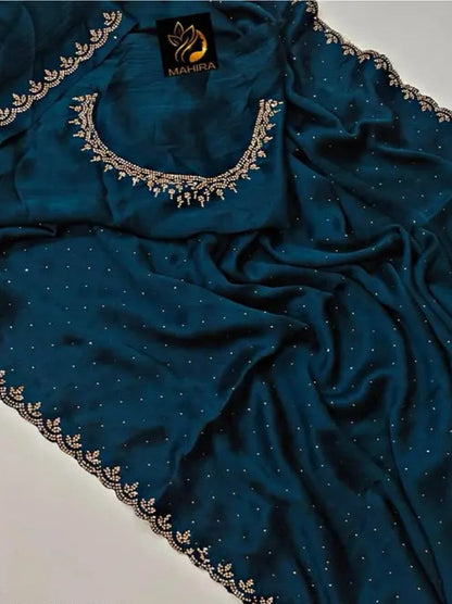 fancy saree with swarovski diamond (hotfix diamond )work party wear & fastive wear saree With hot fix Blouse